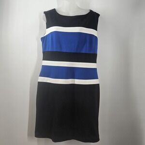 Sandra Darren Colorblock Sheath Dress Womens Size 14 Blue Black White Sleeveless